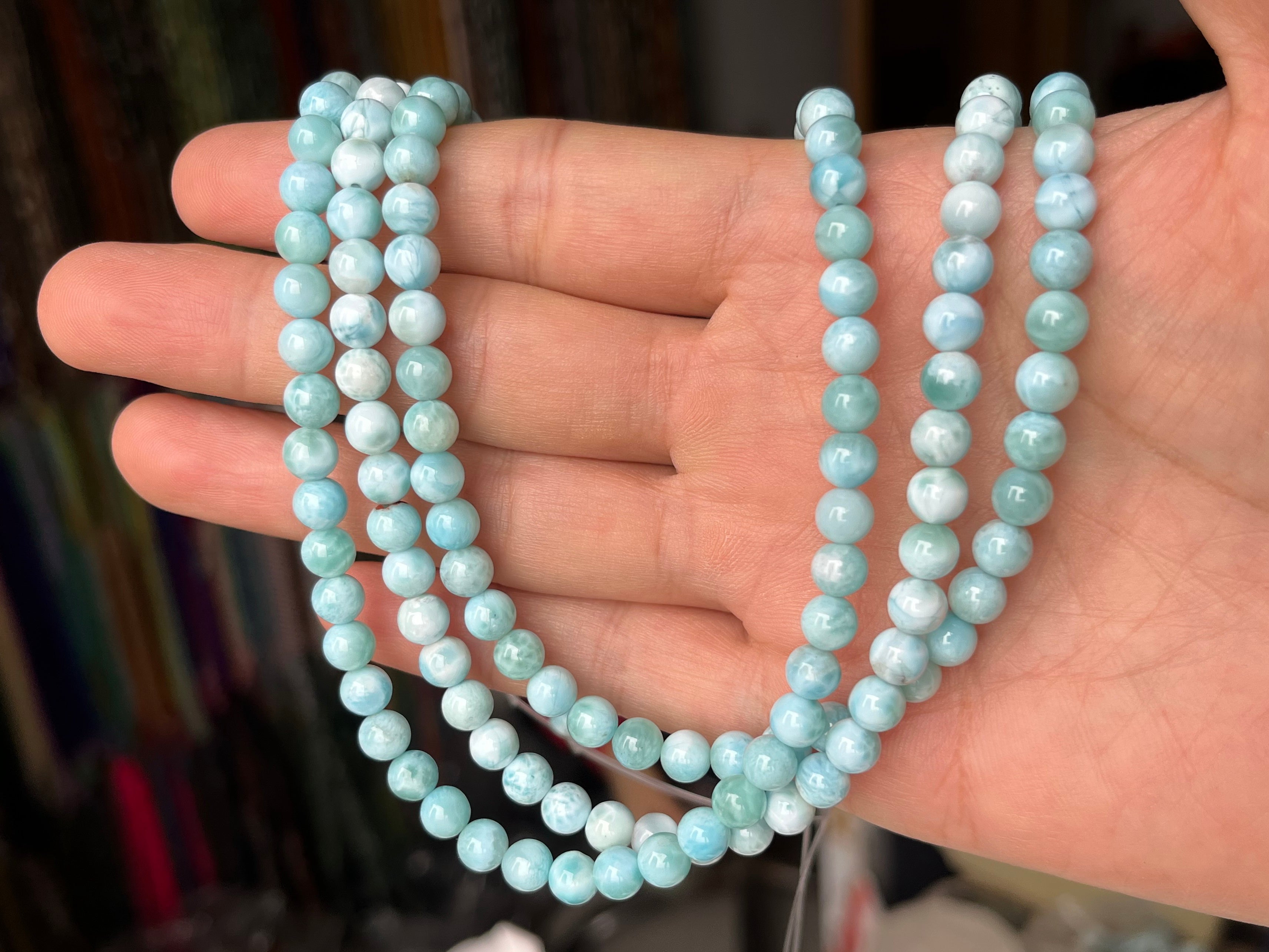 15.5" 6mm A Natural genuine larimar round gemstone jewelry beads