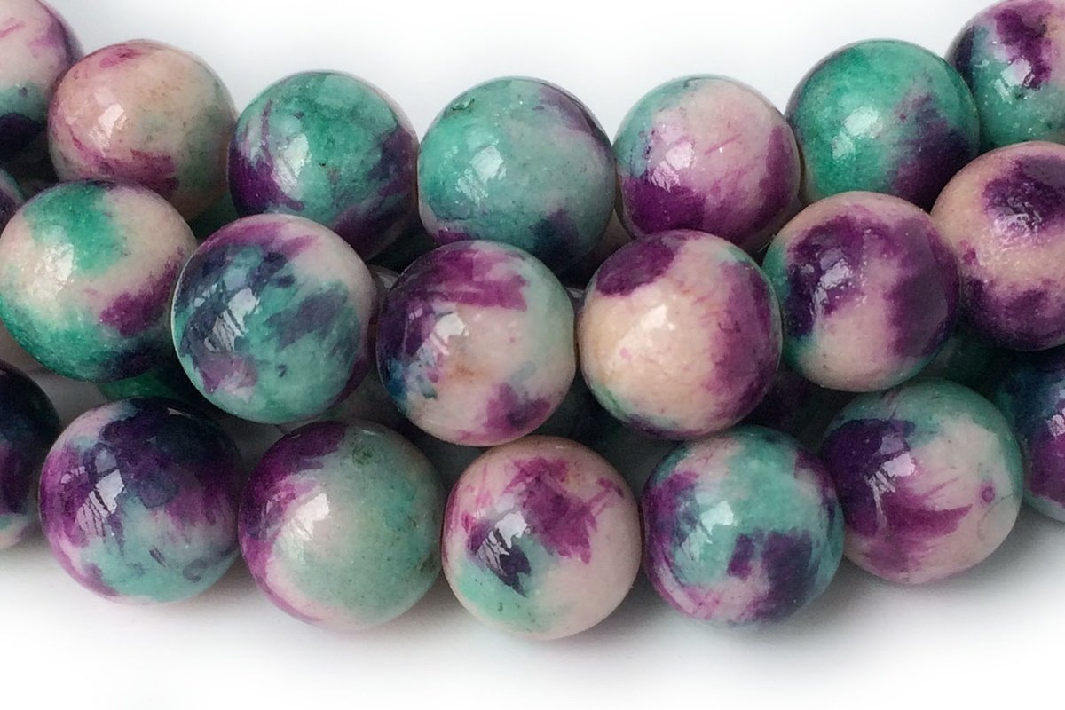 15.5" 8mm Dyed Green purple white jade round jewelry beads X10