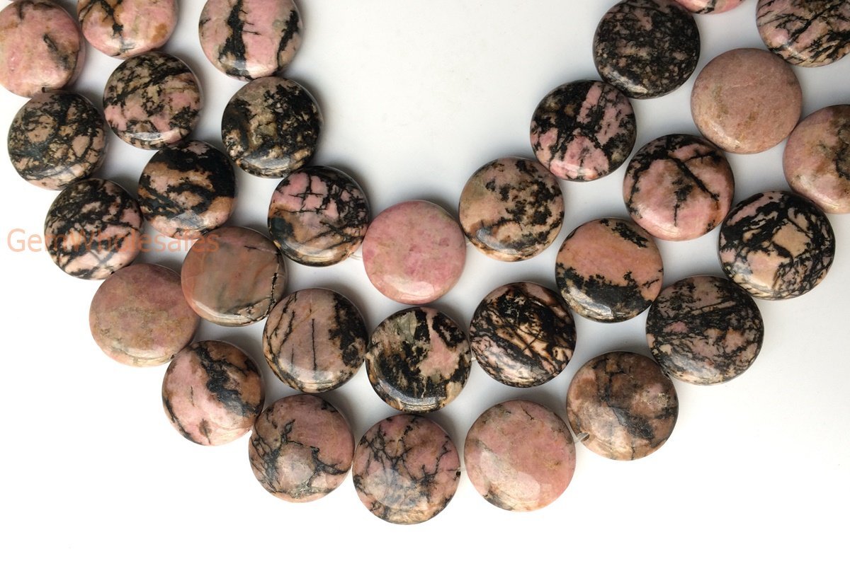 15.5" 20mm Rhodonite coin beads, red color gemstone coin, rhodonite flat round