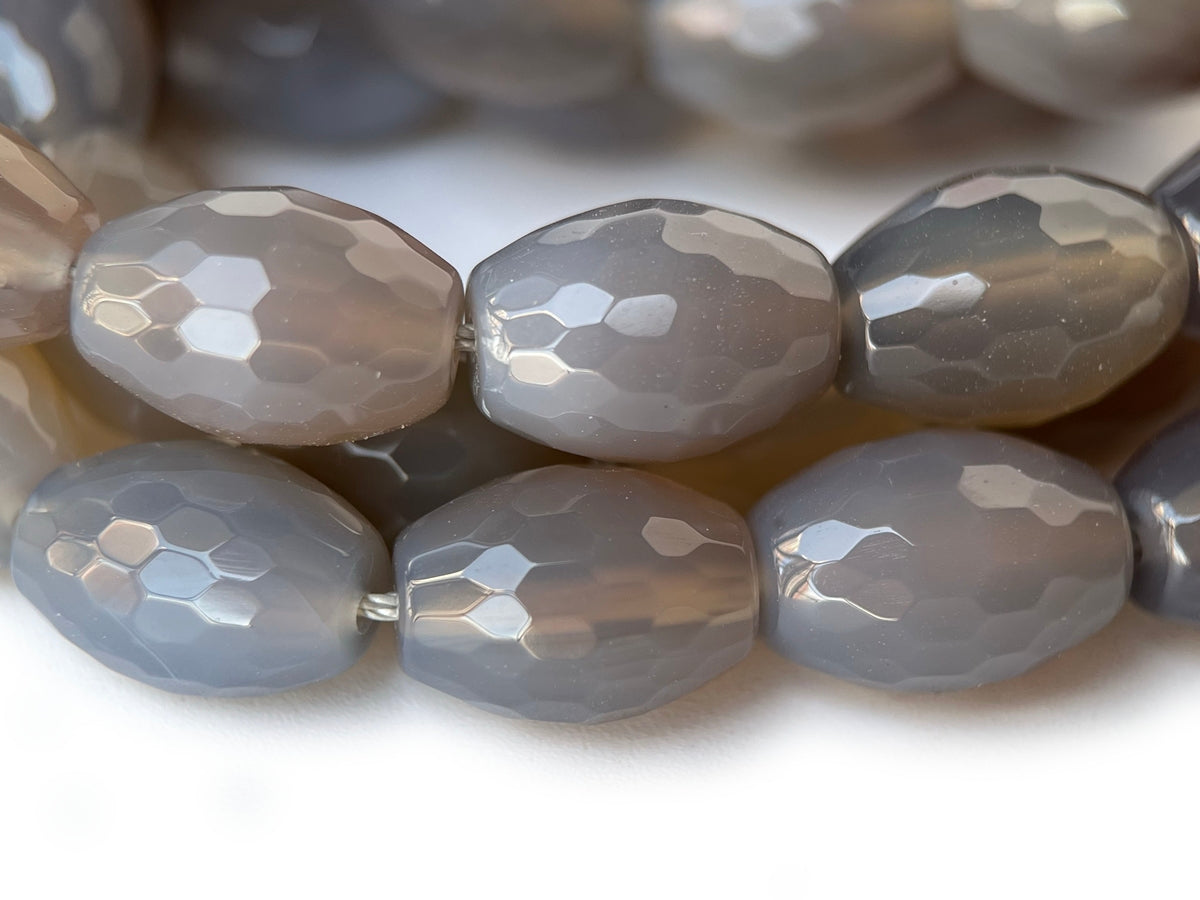 15.5" Grey agate 10x14mm faceted barrel/drum beads