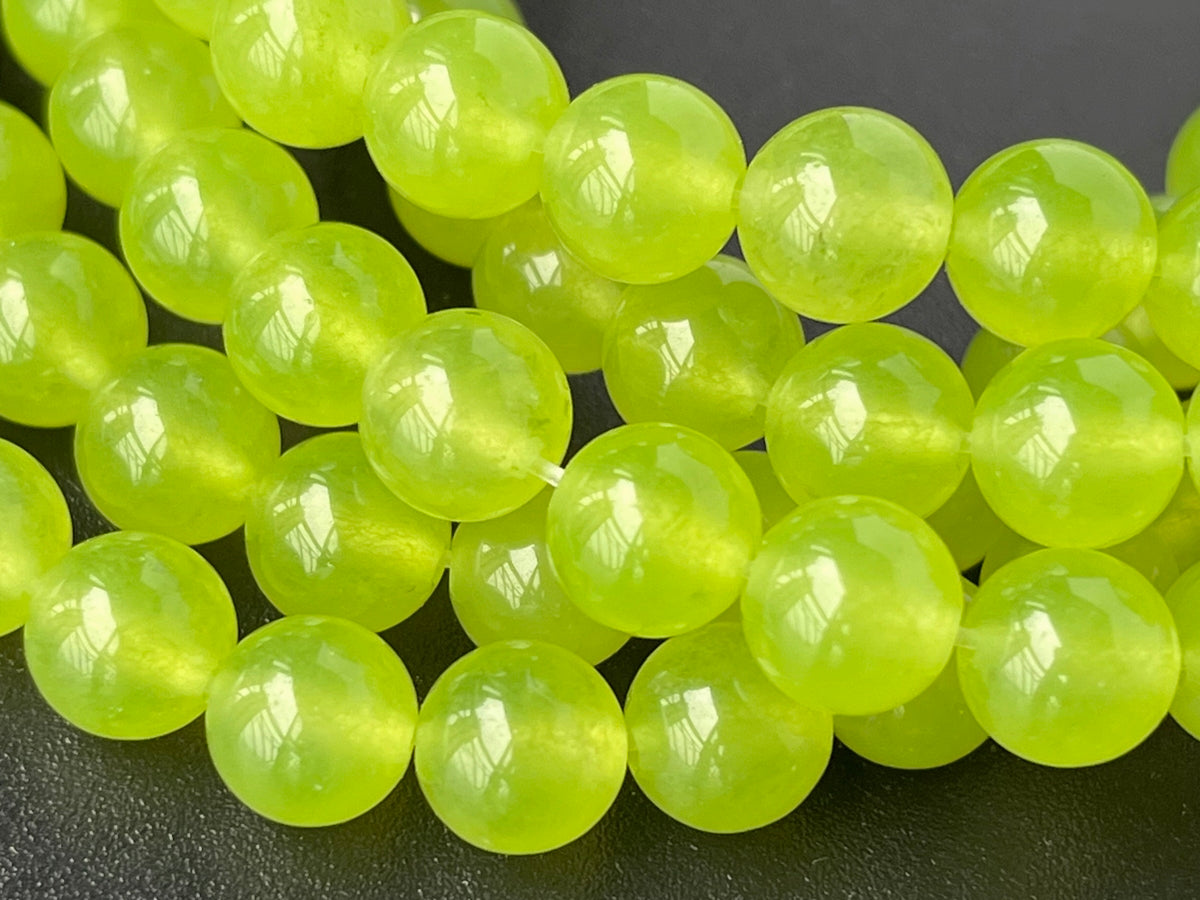 15" 8mm/10mm/12mm Light yellow green Malaysian jade Round beads