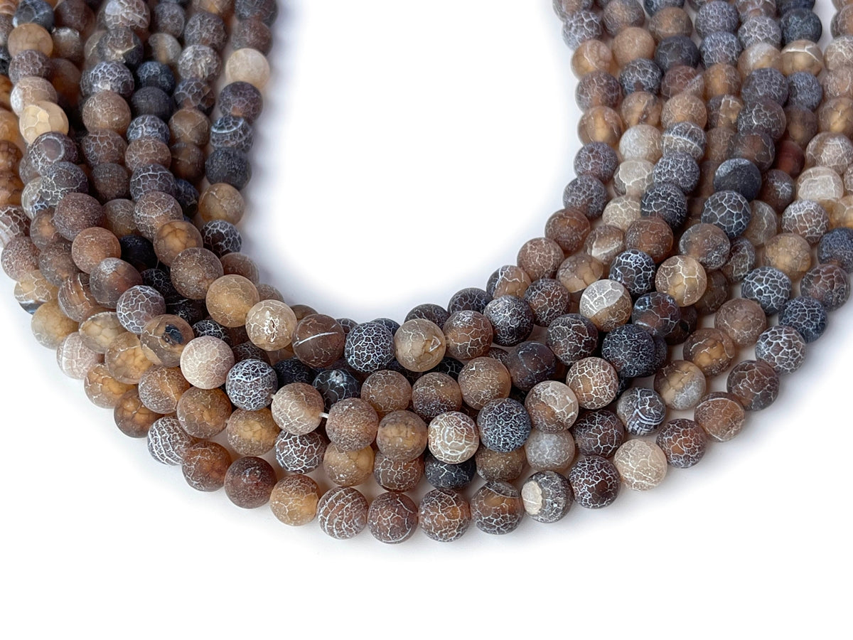 15" 6mm frosted brown dream fire dragon veins Agate Round beads