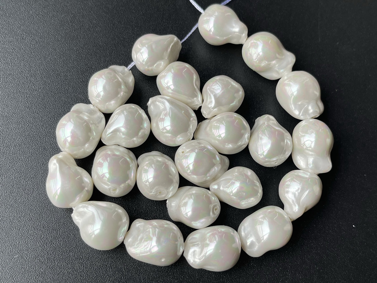 5PCS 16~18mm white baroque pearl(glass core) Shell pearl nugget beads