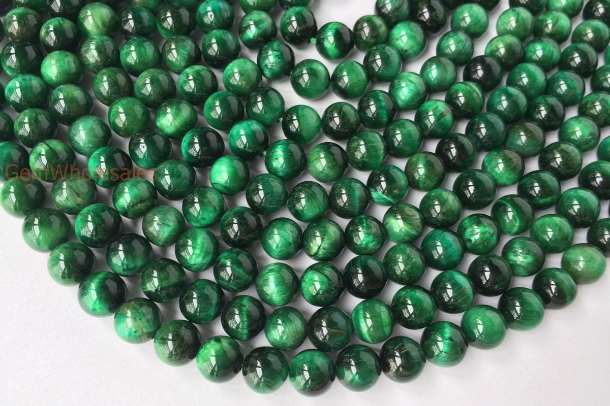 15.5" 8mm/10mm/12mm Dyed green tiger eye round stone beads