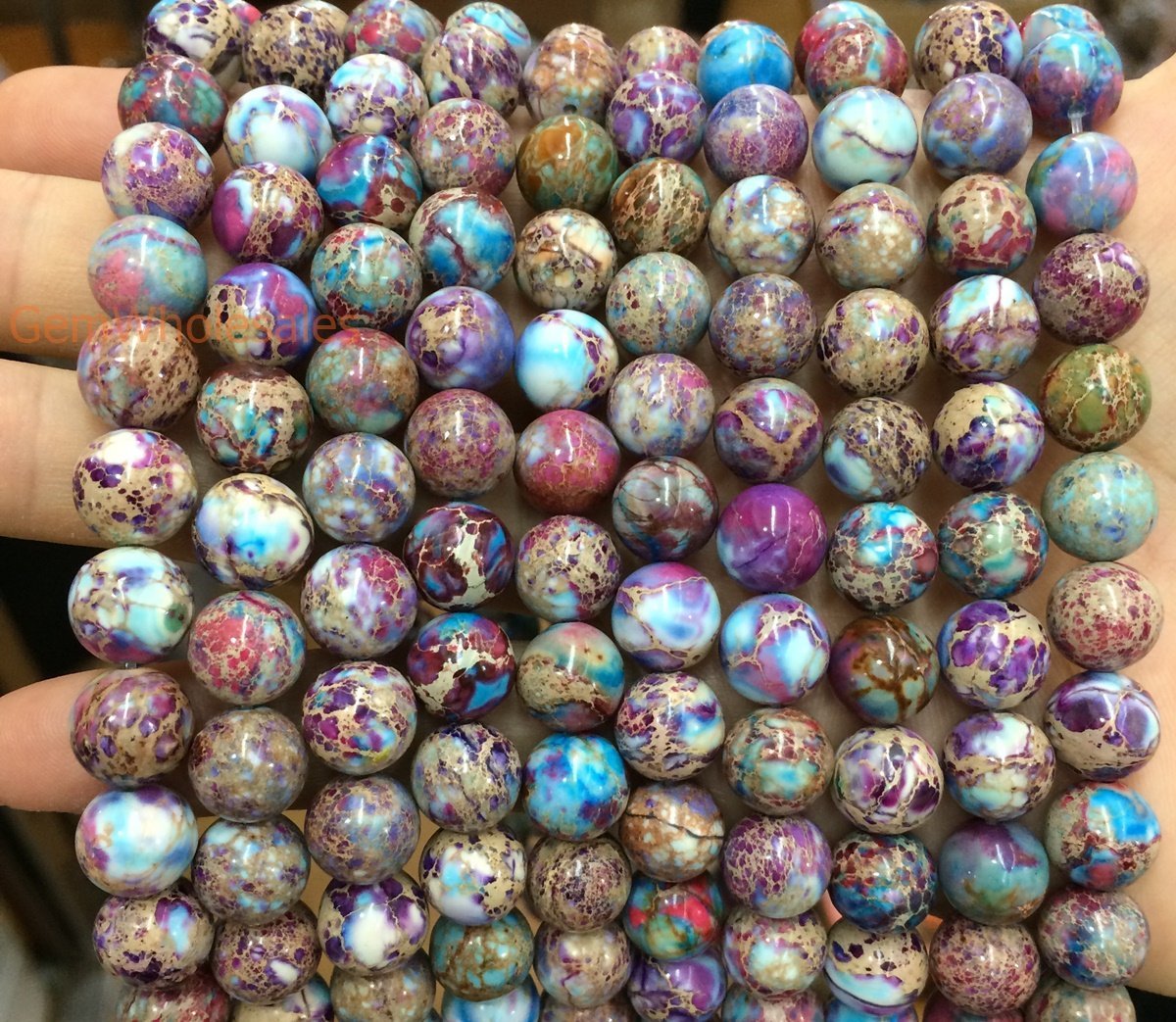 15.5“ 6/8/10mm purple blue emperor jasper round beads, Sea Sediment,Terra Jasper