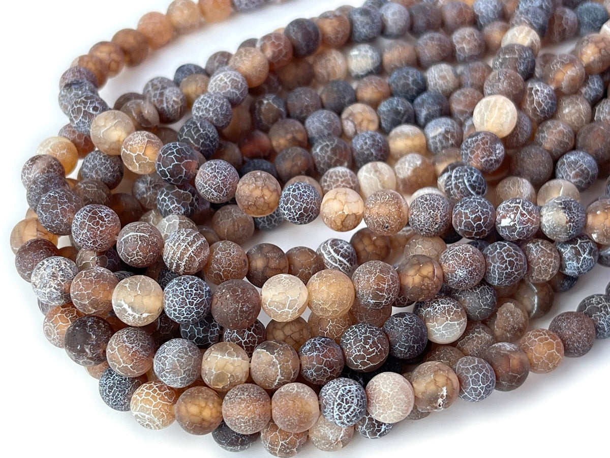 15" 8mm/10mm/12mm frosted brown dream fire dragon veins Agate Round beads