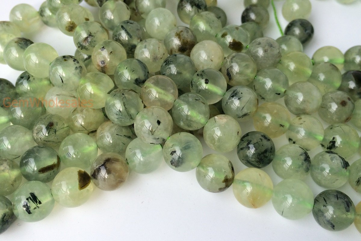 15.25 "8mm Natural green prehnite Semi precious stone Round beads AB