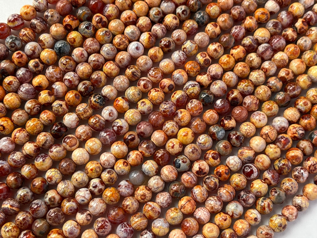 15" 6mm Dream Fire agate Red yellow brown multi color round beads