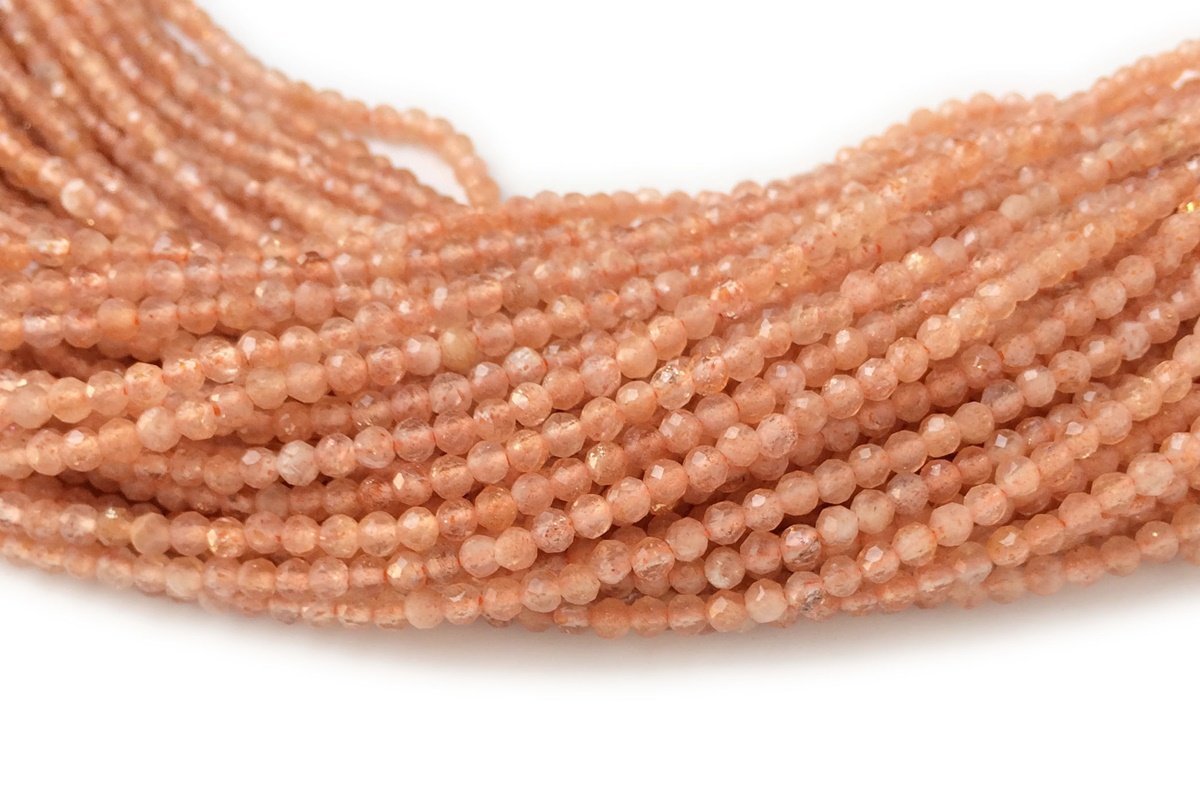 15" 2mm natural genuine Sunstone tiny round micro faceted beads