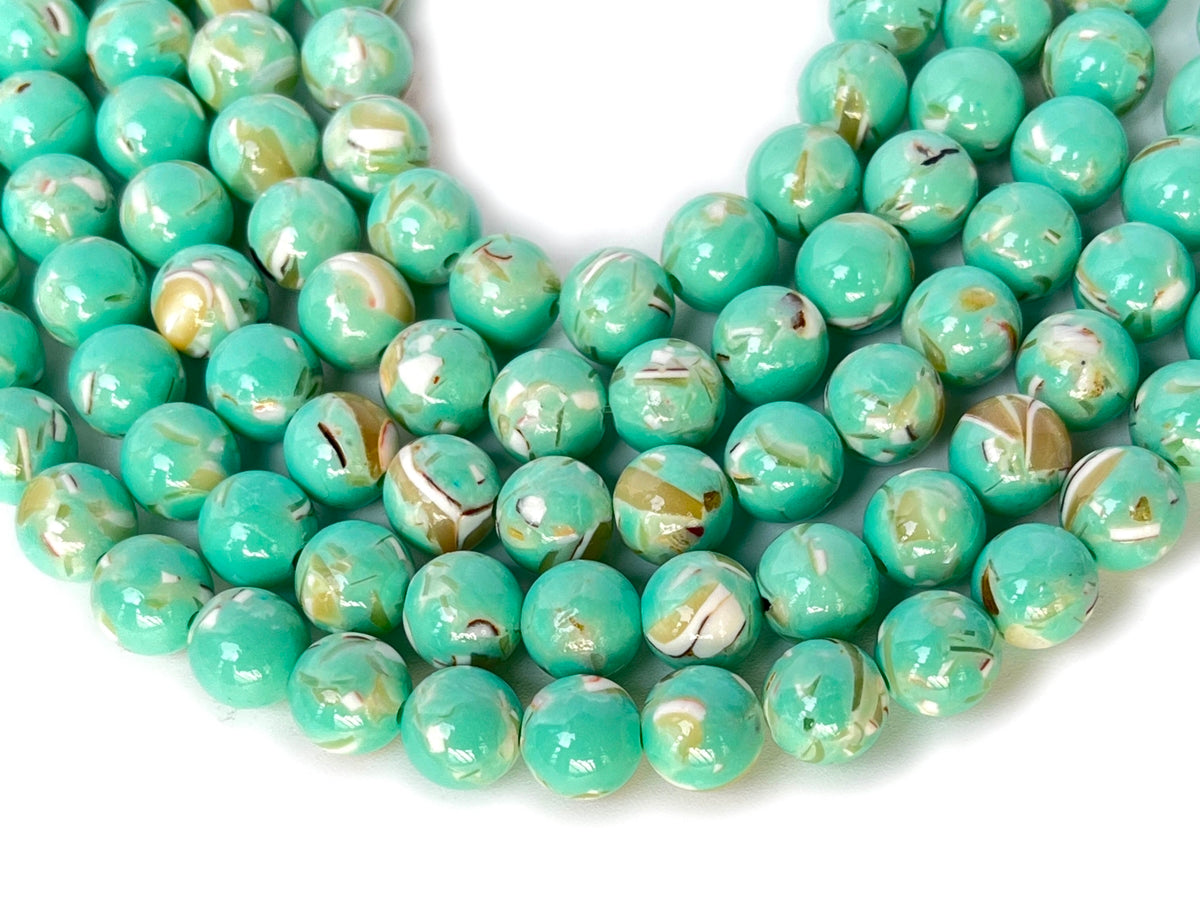 15.5" 6/8/10mm Green Turquoise With Shell Inlay round beads MTL