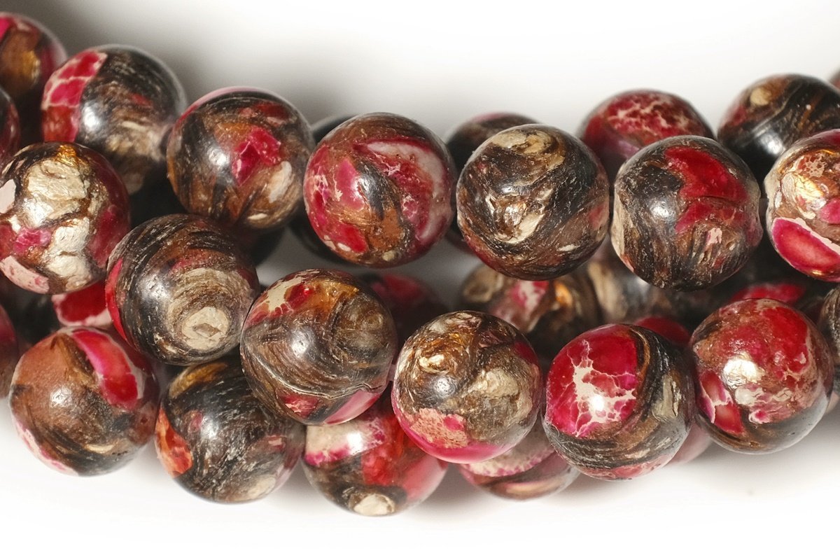 15.5" 6mm/8mm Red Impression Jasper & Gold copper bornite round beads,Sea Sediment,Aqua Terra Jasper