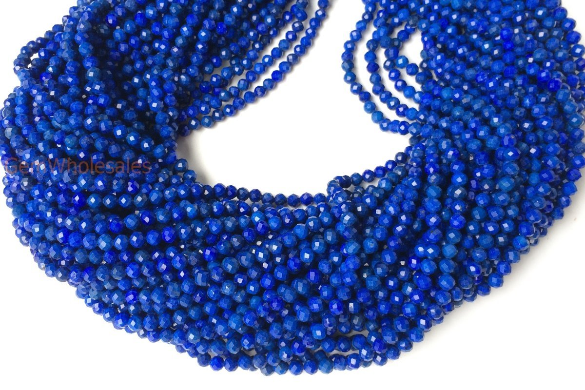 15.5" AAA natural Lapis lazuli stone 4mm round faceted beads Q1