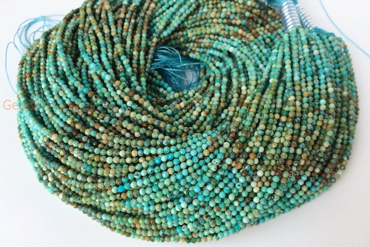 15.5“ 2mm Natural HuBei turquoise round micro faceted beads Gradient