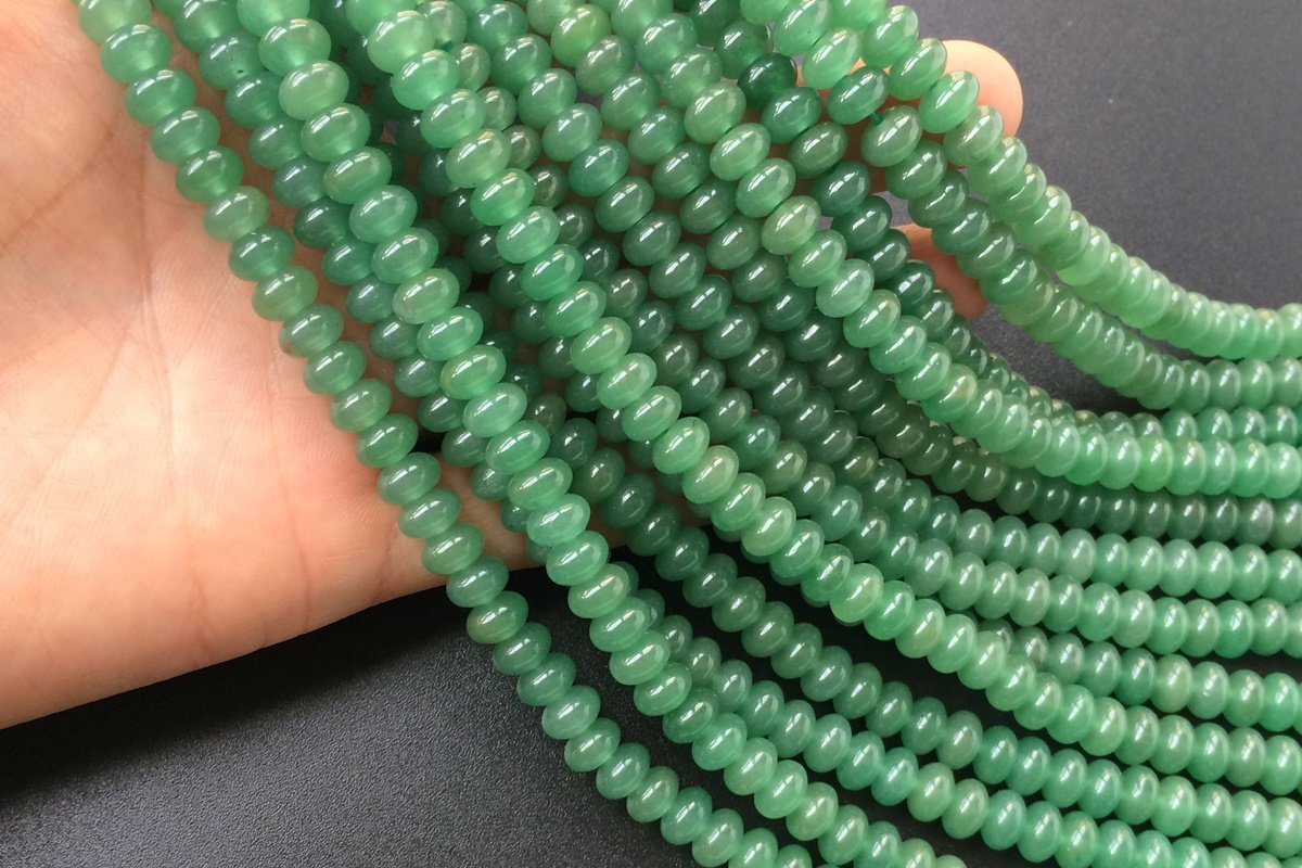 15.5" 5x8mm Natural Green aventurine roundel/rondelle beads