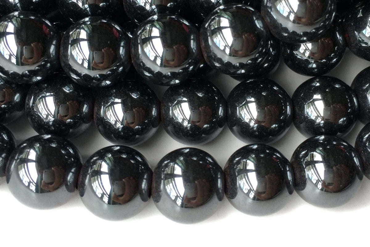 15.5" 10mm Natural Hematite stone round beads, 2mm hole
