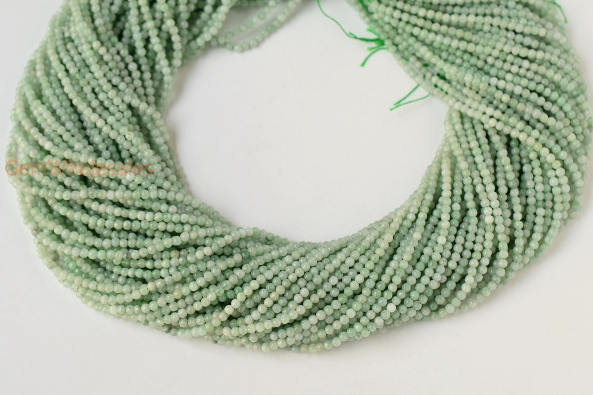 15.5" 2mm natural genuine green burma jadeite Round beads