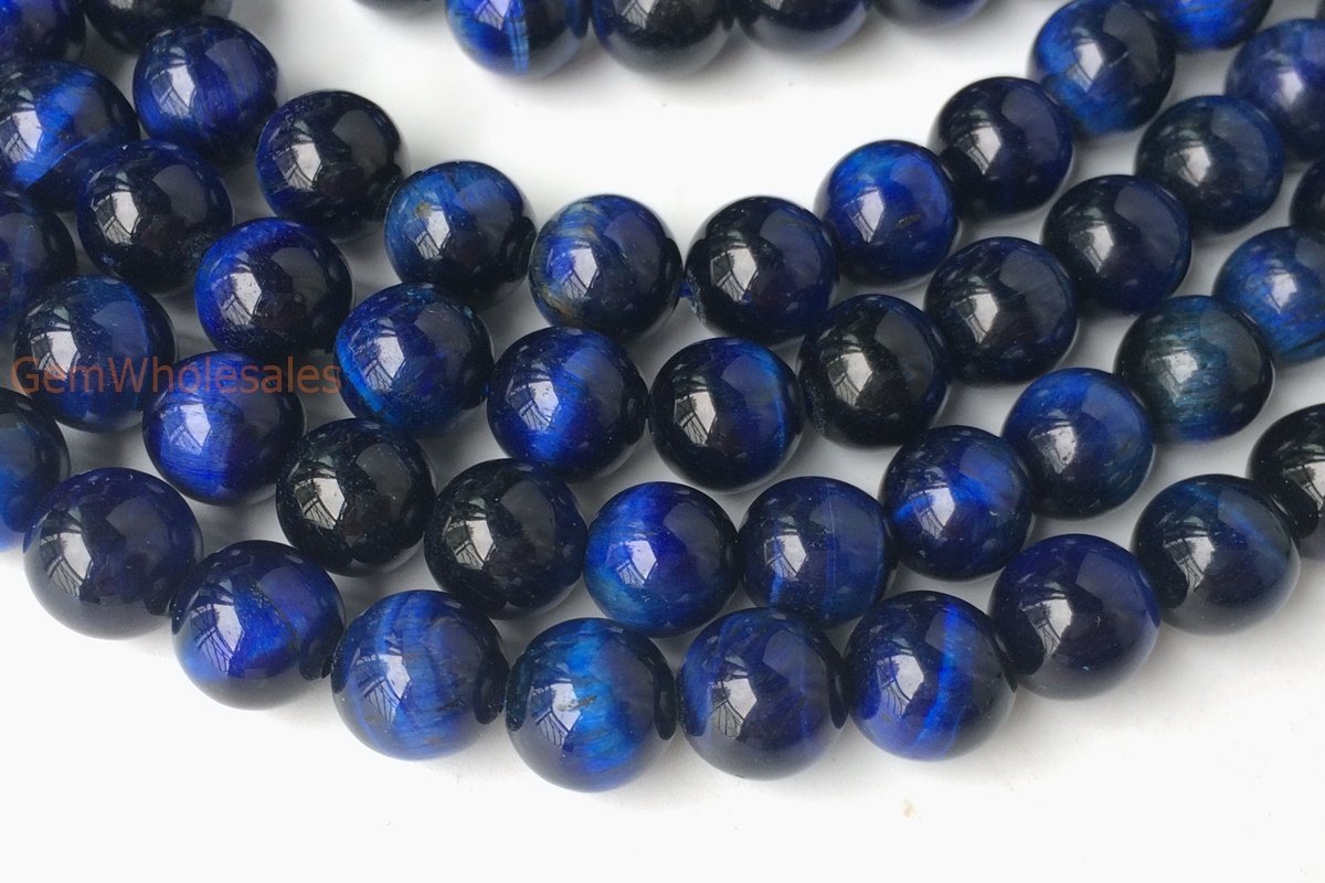 15.5" 8mm/10mm/12mm Dyed Dark Blue tiger eye round stone beads