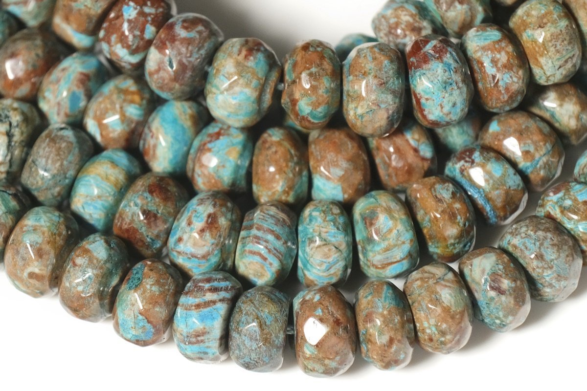 15.5" 6x10mm Turquoise blue Calsilica jasper rondelle faceted beads,blue brown gemstone beads