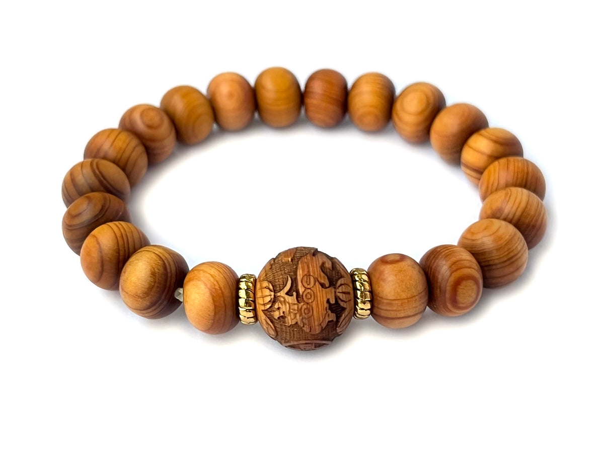 7.5" 9x11mm light Fragrant Cypress wood roundel beads elastic bracelets