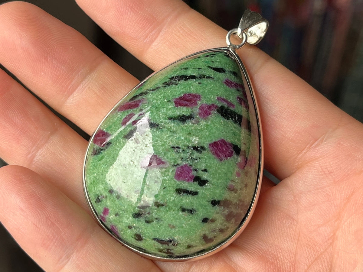 1PC 30~40mm Natural ruby in zoisite stone big teardrop pendant
