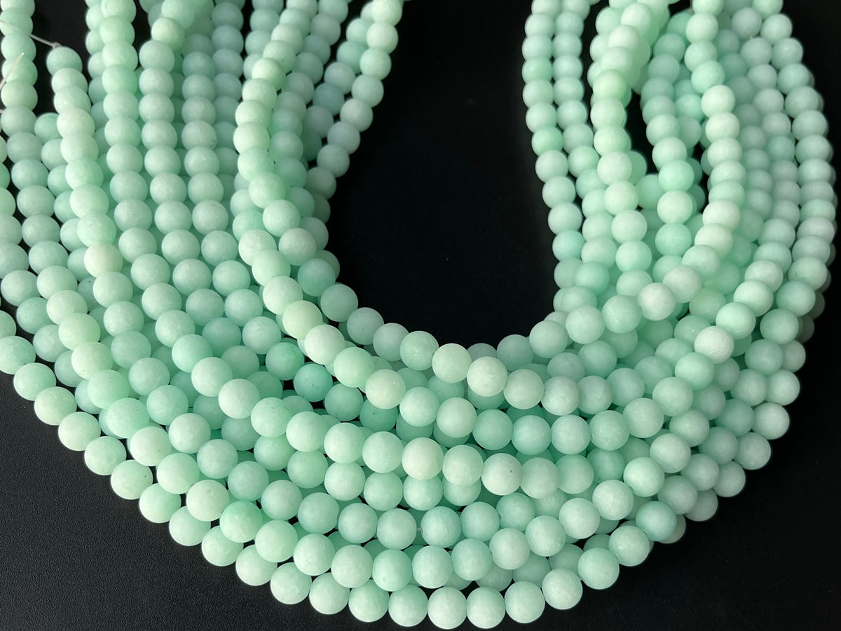 15" 6mm matte mint green dyed jade Round beads