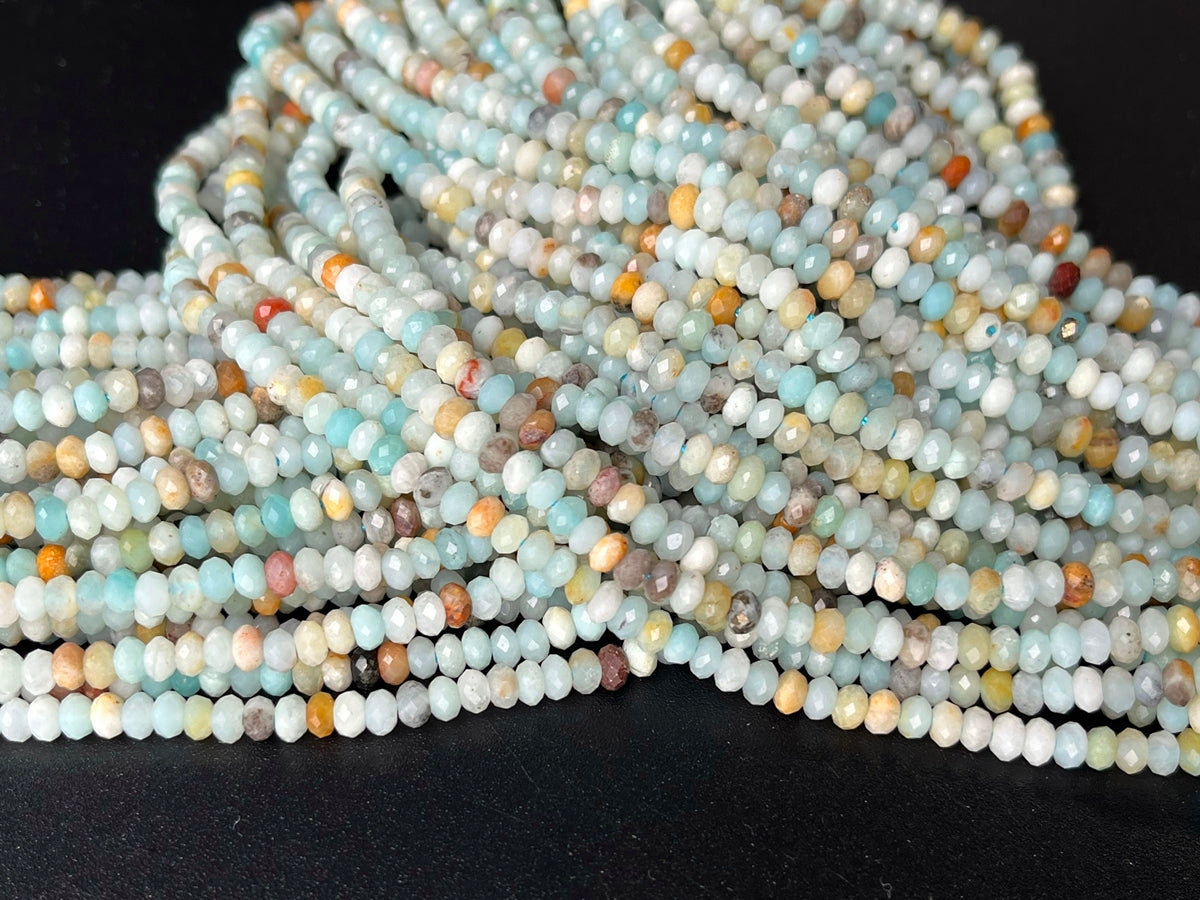 15.5" 2x4mm Natural amazonite rondelle beads, amazonite roundel faceted