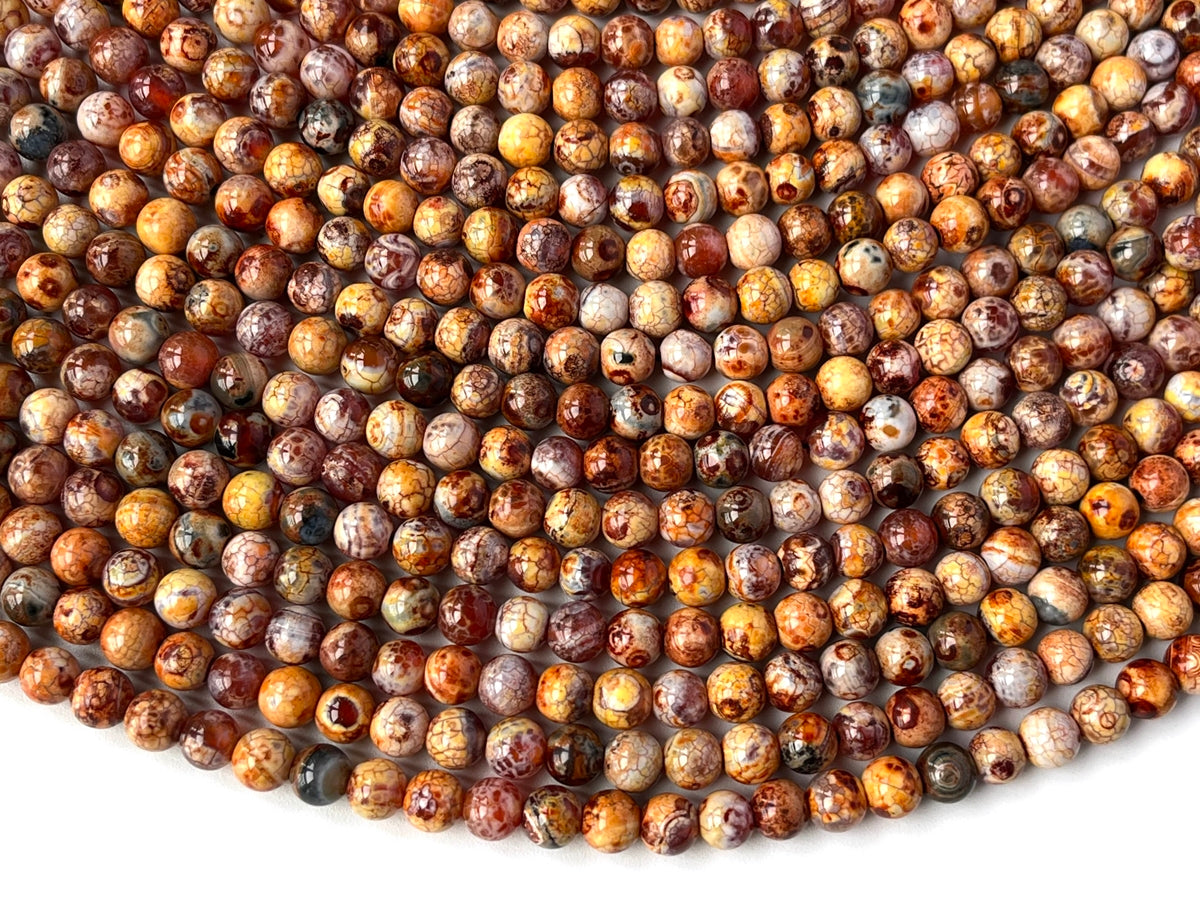 15" 6mm Dream Fire agate Red yellow brown multi color round beads