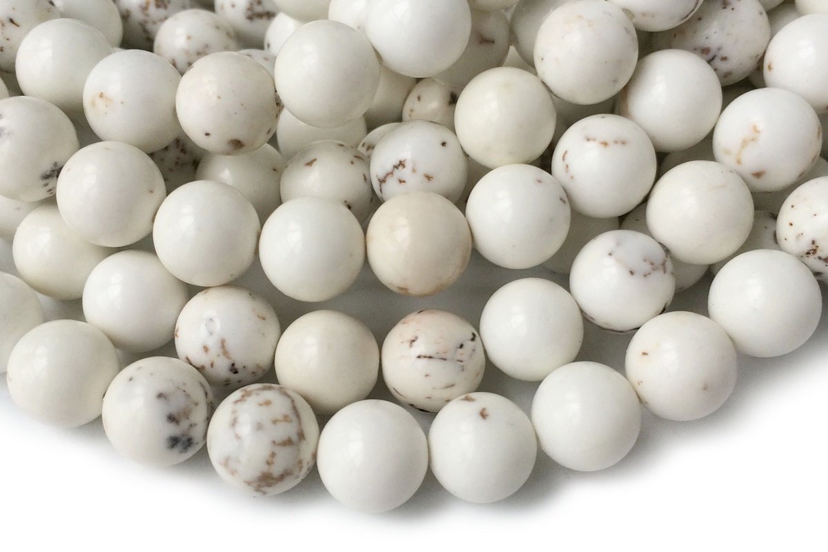 15.5" 8mm Natural Cream White howlite round beads, Ivory white beige gemstone