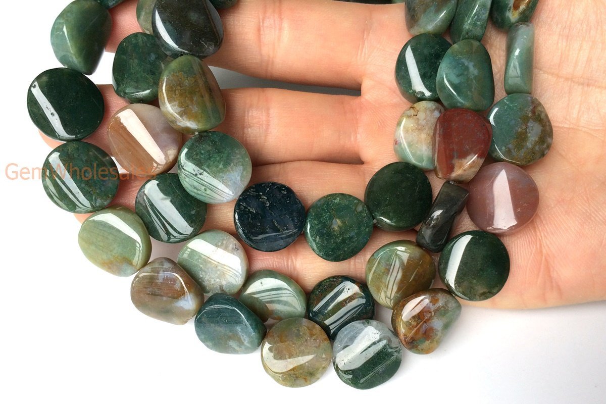 15.5" 16mm Indian agate twisted coin, Indian agate wave coin, semi precious stone