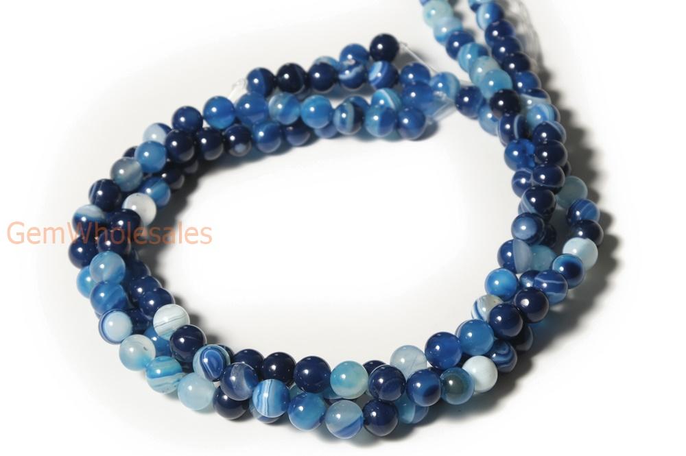 15" 10mm/12mm blue Stripe Agate Round beads Gemstone