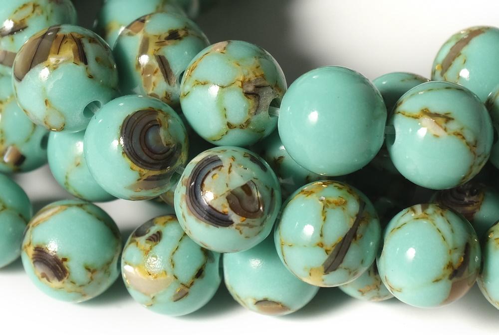 15.5" 8mm Green Turquoise Beads With Shell Inlay round jewelry beads