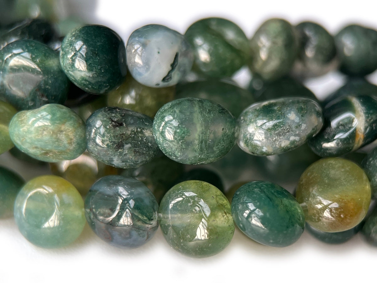 15.5" natural 3~5mm green moss Agate Pebble beads Gemstone