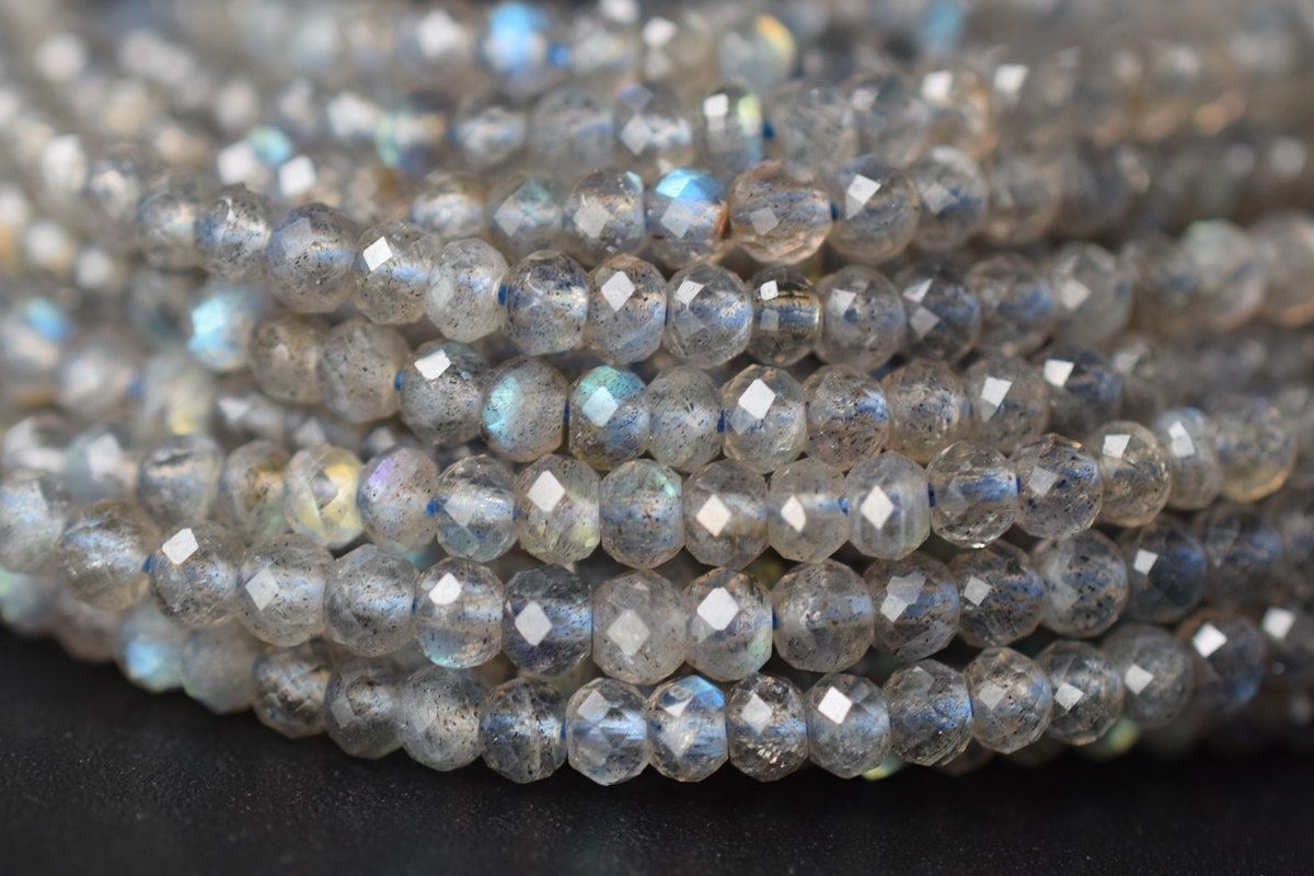 15" 2x3~4mm Labradorite roundel faceted beads,rondelle faceted gemstone beads AA
