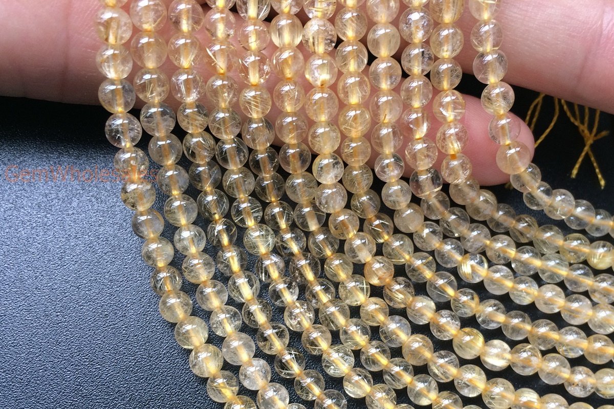 15.5" 4mm A Natural golden hair rutilated quartz round crystal beads