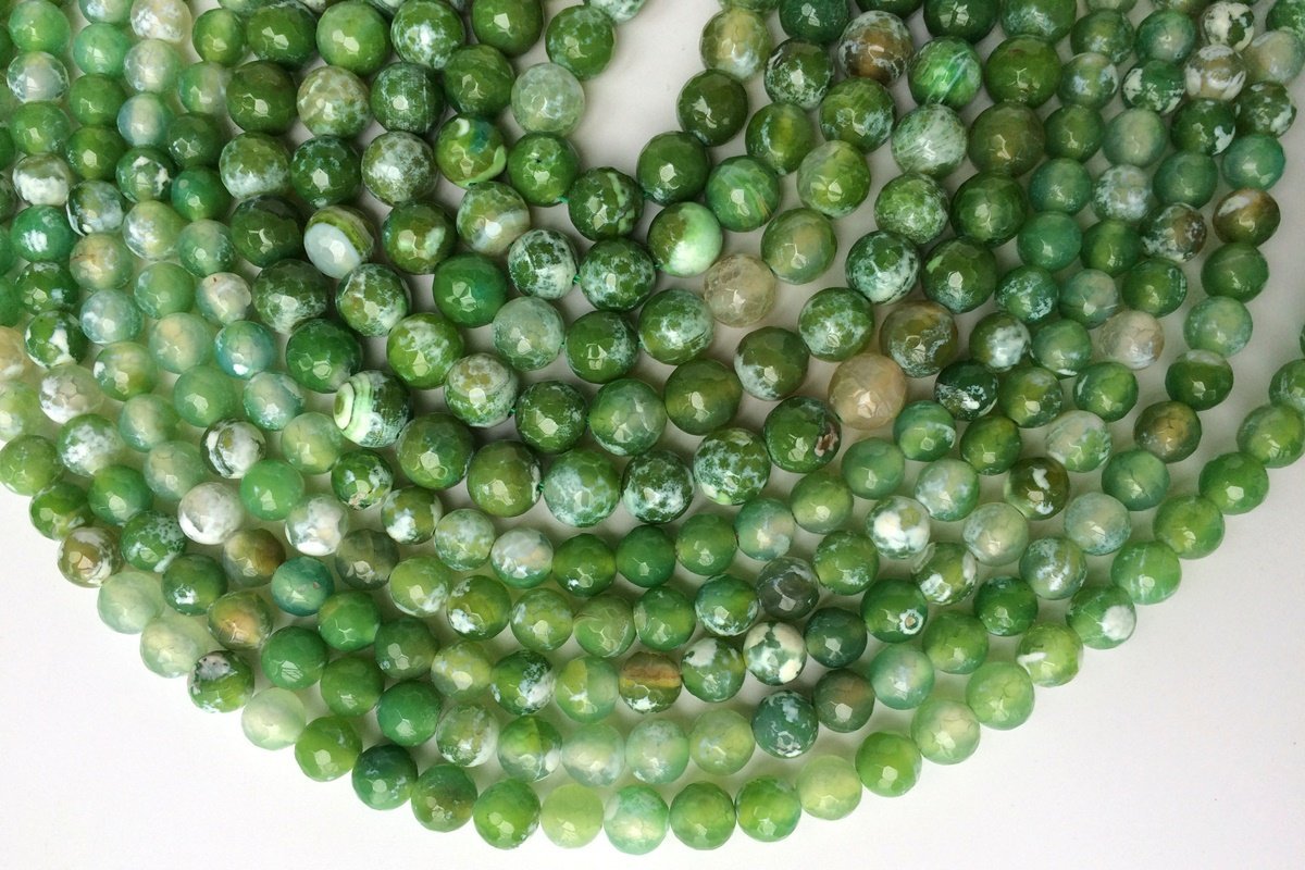 15" 8mm/10mm green fire Agate Round faceted beads