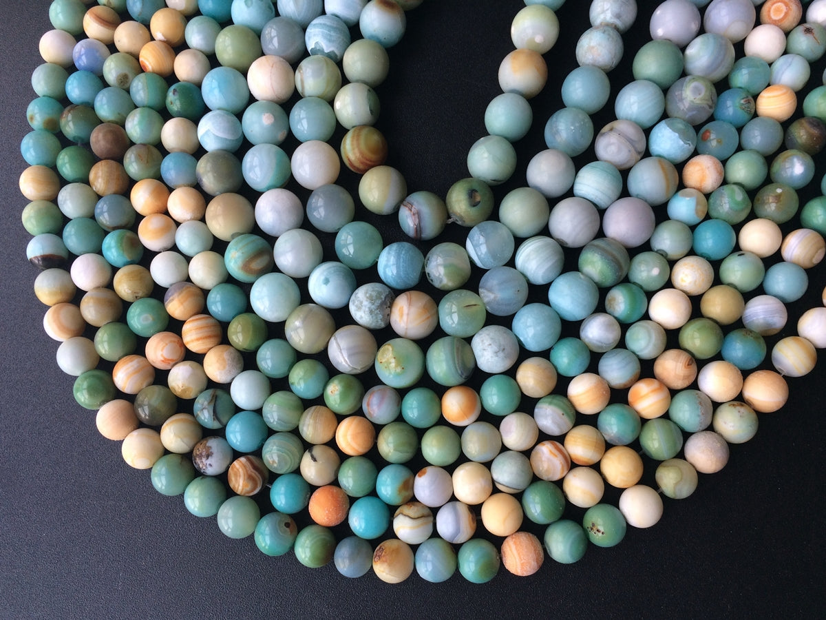 15" 8mm Green brown fire agate round semi precious stone beads