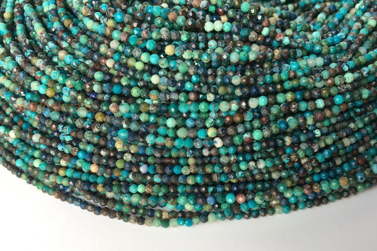 15.5" 2mm Turquoise Chrysocolla Tiny Round Micro faceted beads