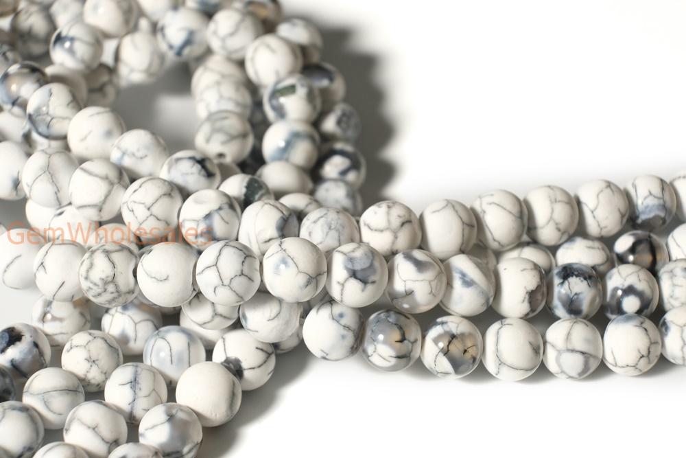 15" 8mm/10mm white dream fire dragon veins frosted Agate Round beads