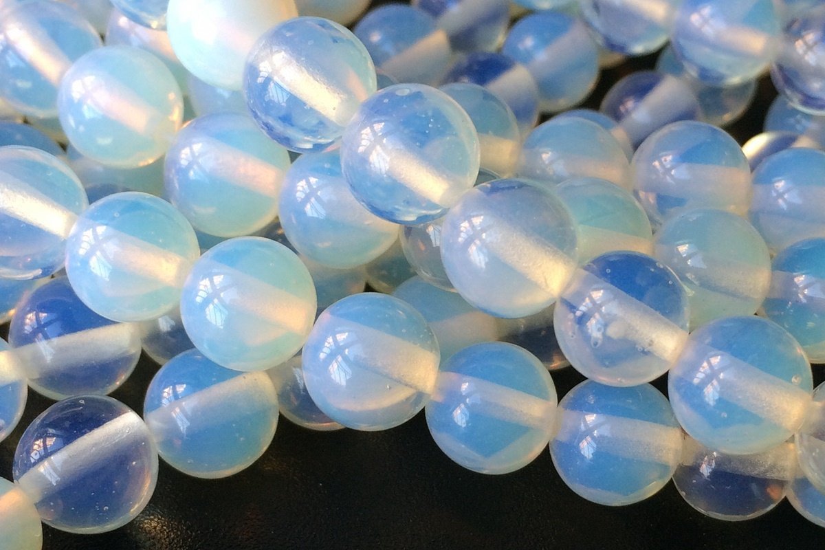 15" 8mm Opalite round beads, milky white semi-precious stone