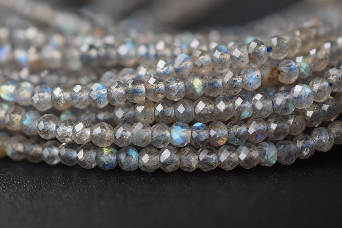 15" 2x3~4mm Labradorite roundel faceted beads,rondelle faceted gemstone beads AA
