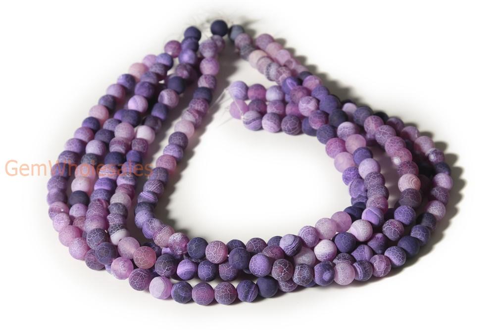 15" 6mm/8mm/10mm/12mm purple dream fire dragon veins frosted Agate Round beads Gemstone