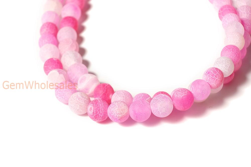 15" 6mm/8mm/10mm/12mm pink dream fire dragon veins frosted Agate Round beads Gemstone