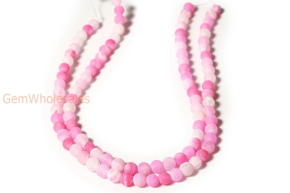15" 6mm/8mm/10mm/12mm pink dream fire dragon veins frosted Agate Round beads Gemstone