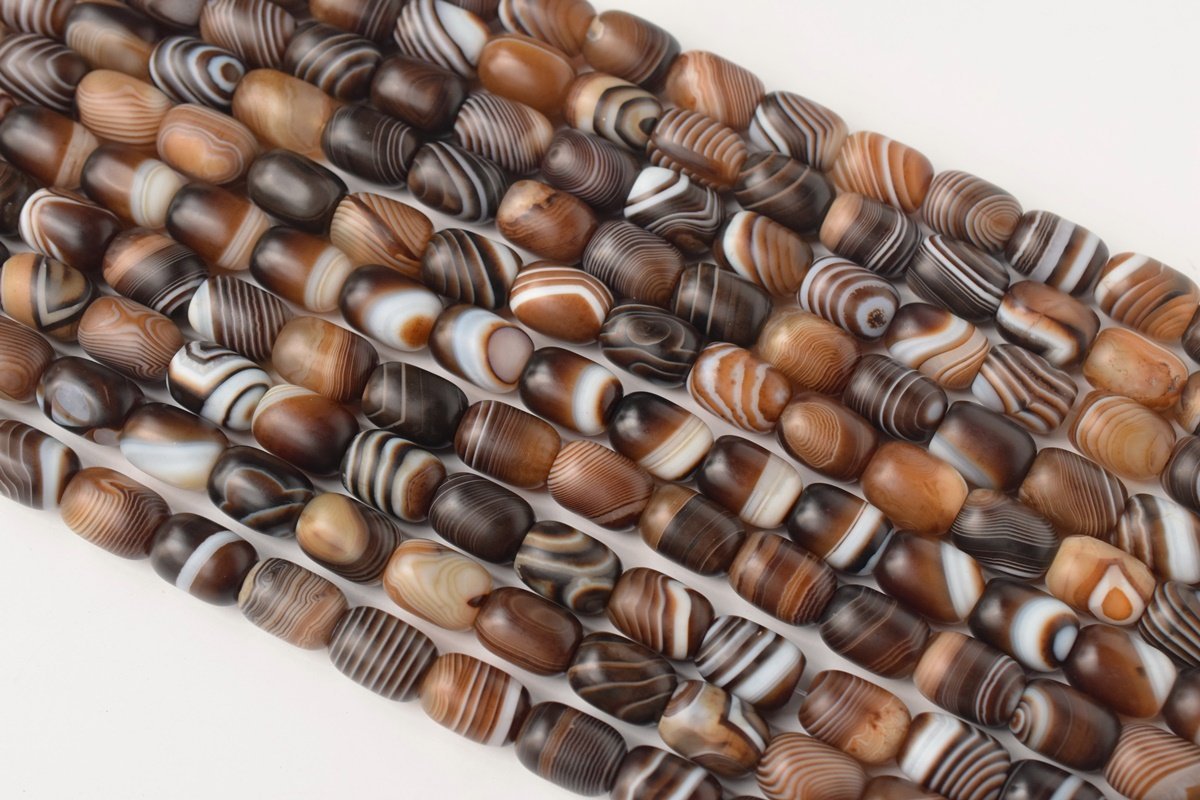 15" 13x17mm Matte brown stripe Agate barrel drum beads