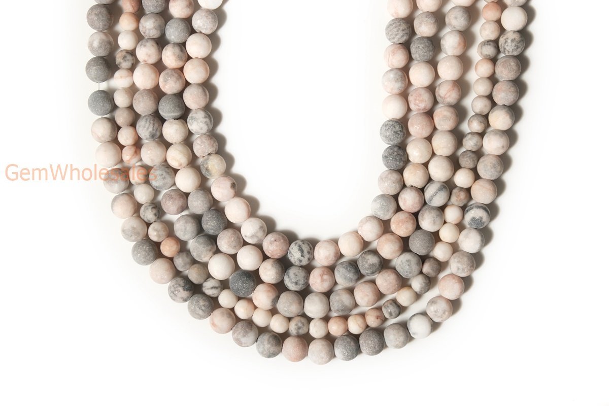 15.5" 6mm Natural matte/frosted pink Zebra jasper round gemstone beads