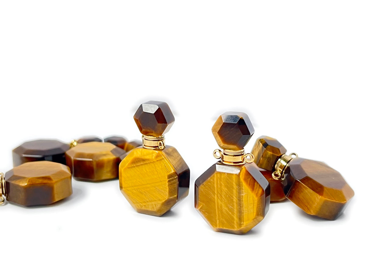 20x35mm Natural Yellow tiger eye stone Octagon perfume bottle