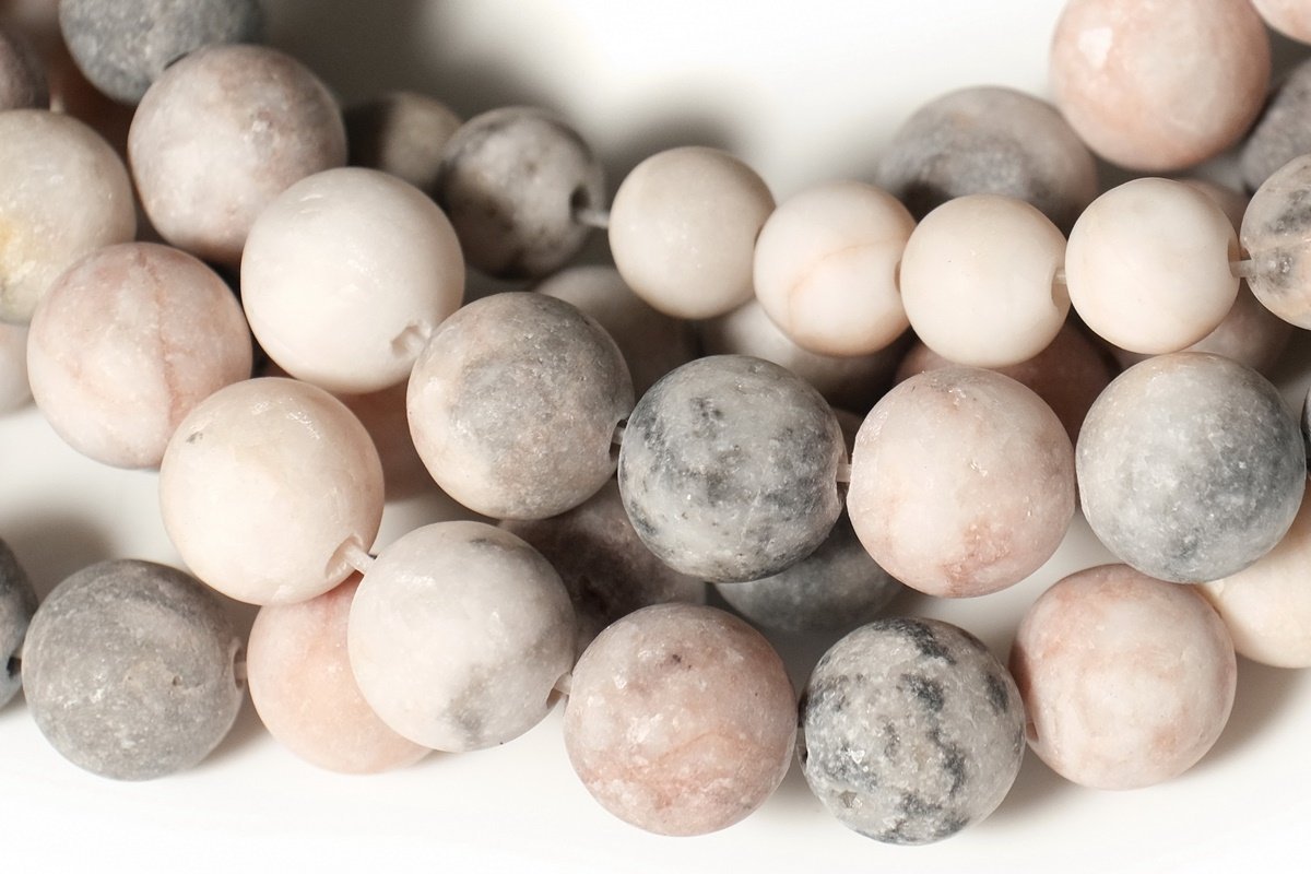 15.5" 10mm Natural matte/frosted pink Zebra jasper round gemstone beads