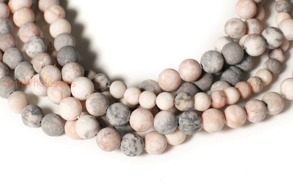 15.5" 8mm Natural matte/frosted pink Zebra jasper round gemstone beads