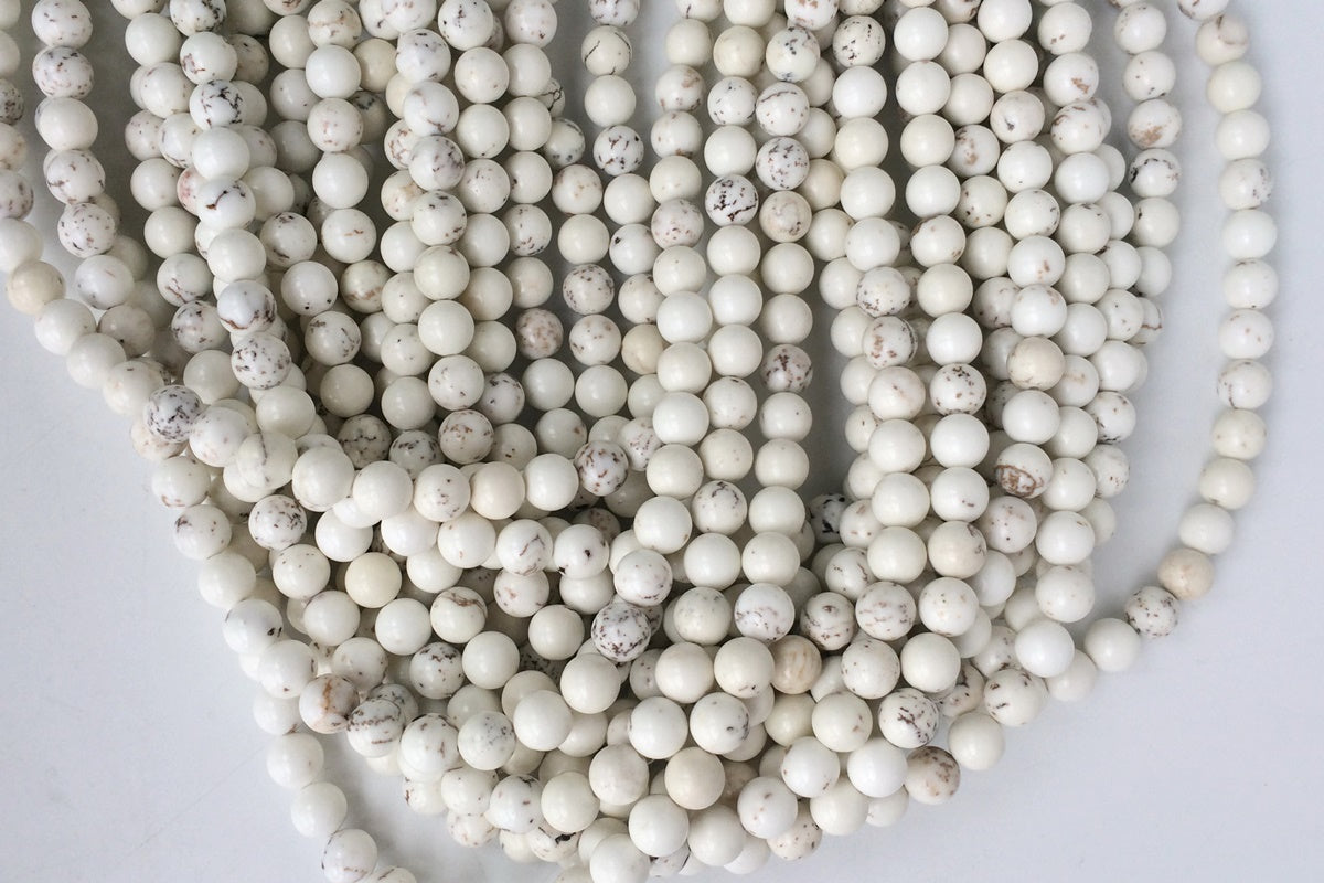15.5" 14mm/16mm Natural Cream White howlite round beads, Ivory white beige gemstone