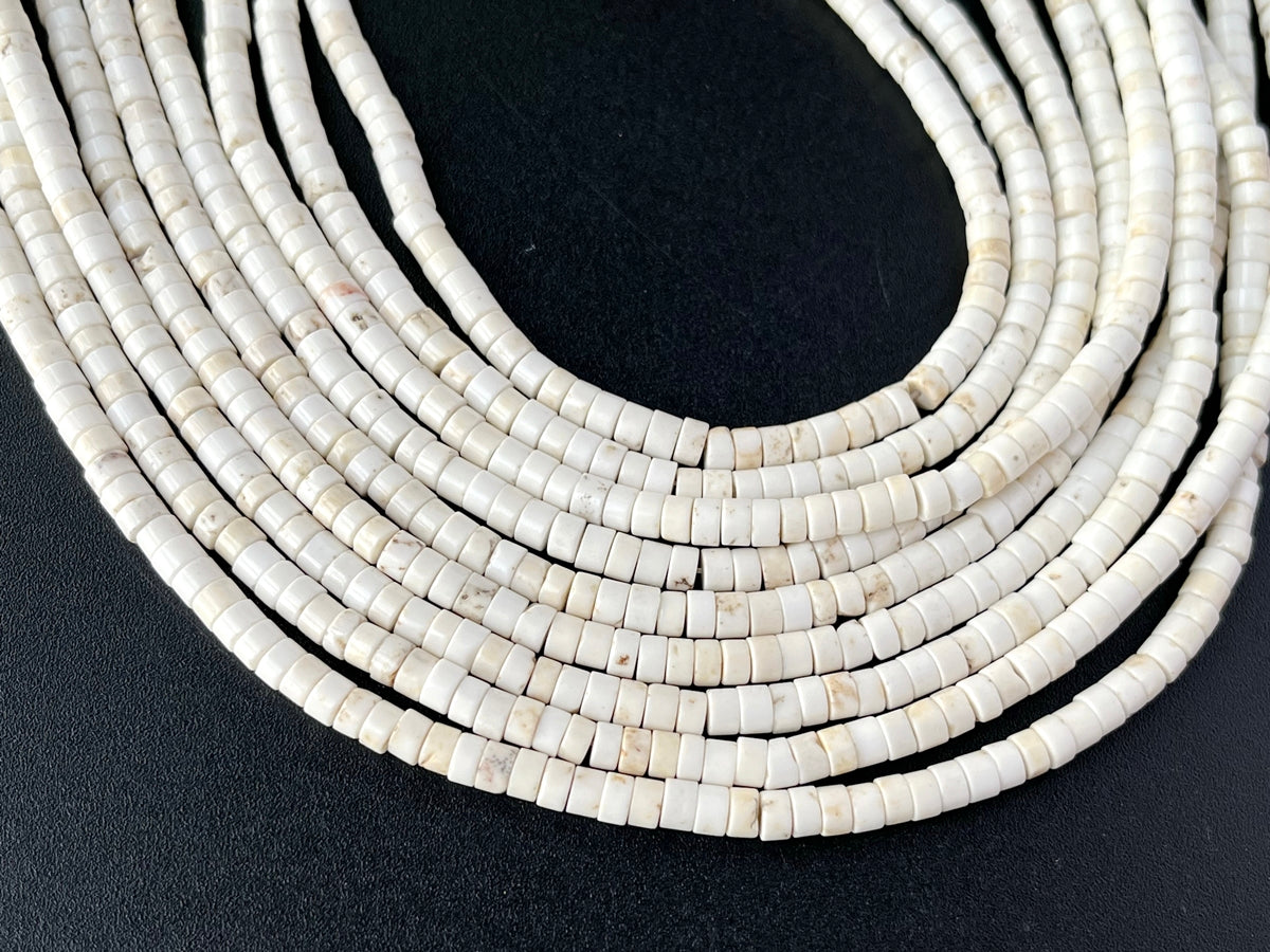 15.5" 4mm White howlite heishi tube beads, Ivory white beige stone